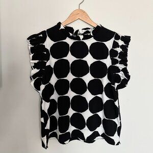 JODIFL Ruffle Sleeve Blouse Black and White Polka Dot Large Spring